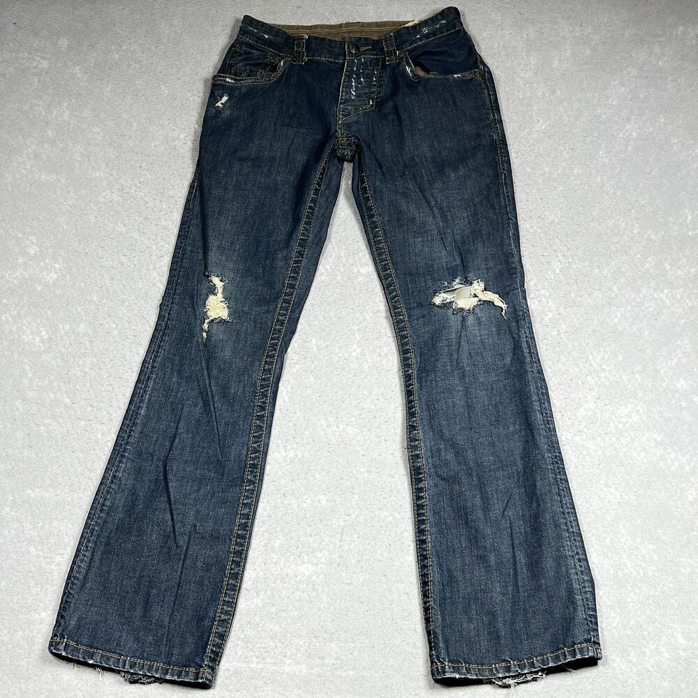 VTG Stitch's Jeans Mens Size 31 Tailored Distressed Twisted Hems Denim Pockets